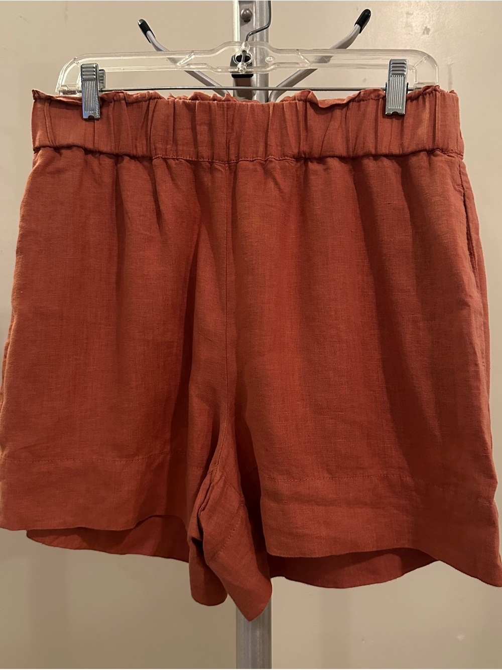 Lou & Grey Rust Orange Elastic-Waist Linen-Blend Shorts